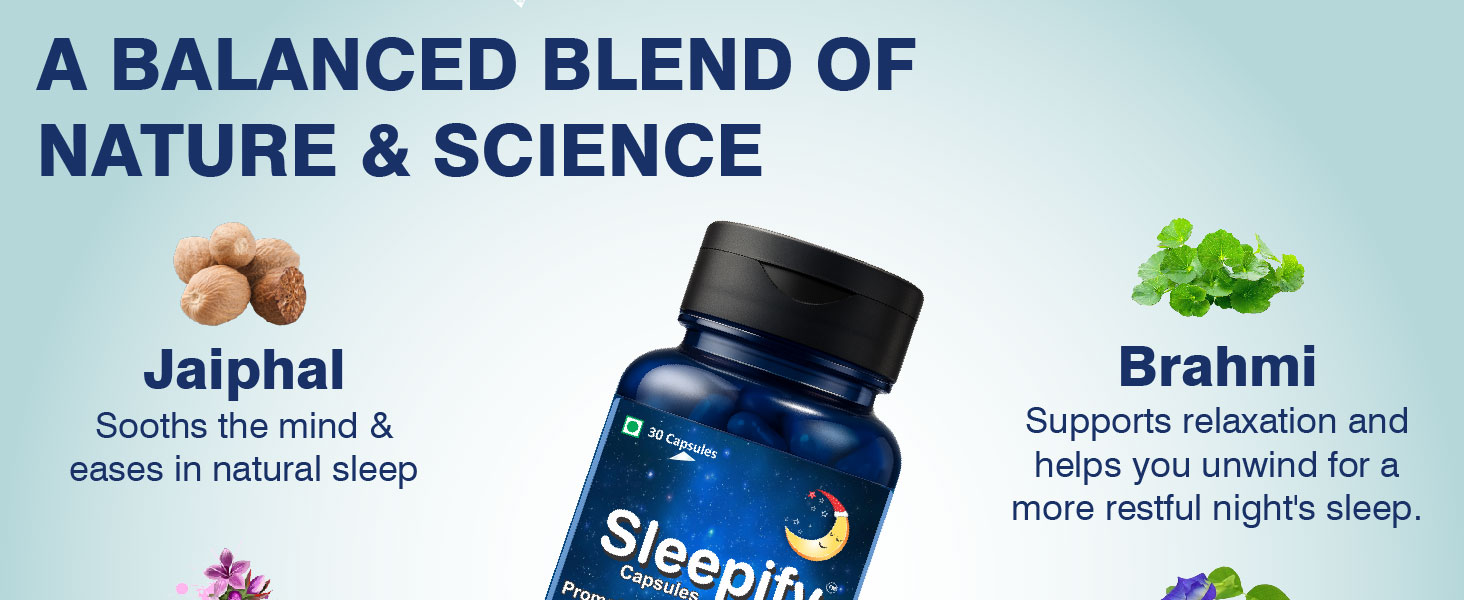 HERBA NEUVA Sleepify Sleep Aid Capsules | Herbal Sleep Supplement with Nutmeg, Shankhapushpi, Jatamansi and Brahmi for Deep Sleep, Stress Relief and Insomnia Support, Non-Habit Forming Herbal Formula for Adults, 30 Vegetarian Capsules