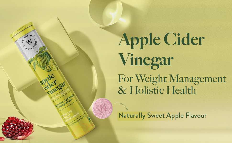 Wellbeing Nutrition Apple Cider Vinegar (ACV) for Weight Loss with Mother & Garcinia Cambogia, Pomegranate | Weight Management, Gut Health, Supports Digestion, Boosts Metabolism 17 Effervescent Tablet