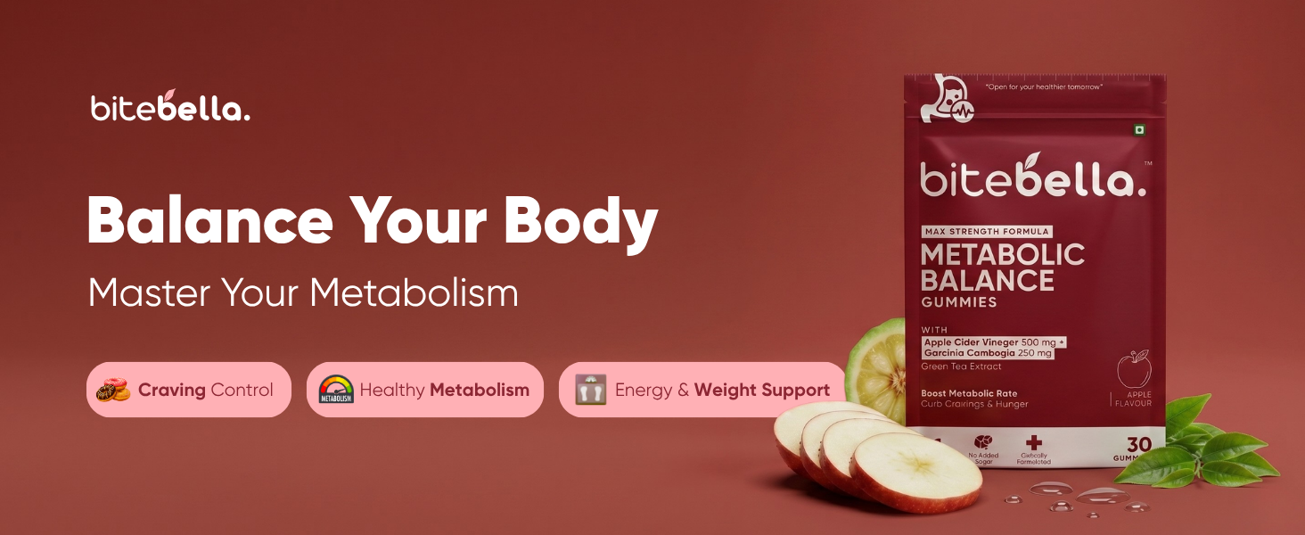 Metabolic Balance Gummies | Apple Cider Vinegar 500mg + Garcinia Cambogia 250mg | Boost Metabolism & Curb Cravings | Apple Flavour | 30 Gummies (Pack of 1)