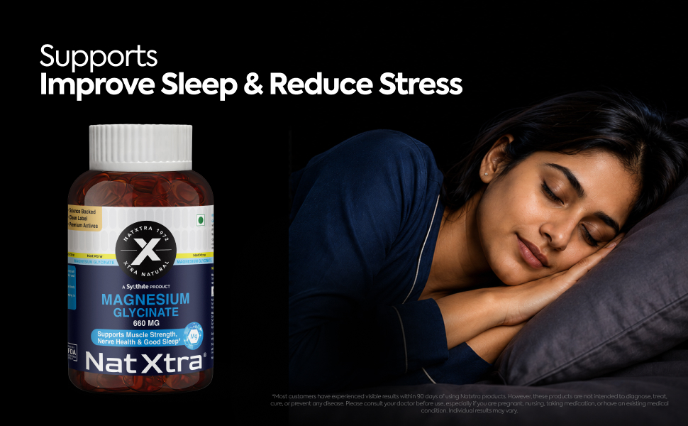 NatXtra Magnesium Glycinate Supplement | Supports Sleep Quality, Relaxation & Muscle Ease | 120 Veg Capsules
