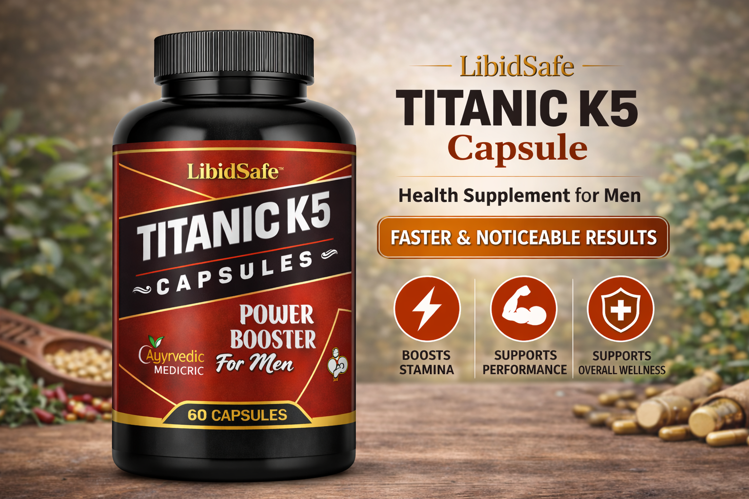 Titanic-K5 Extra Time Capsules for Men – Original Formula, Improved Strength & Longer Lasting Stamina, Ayurvedic Health for Maximum Health Support