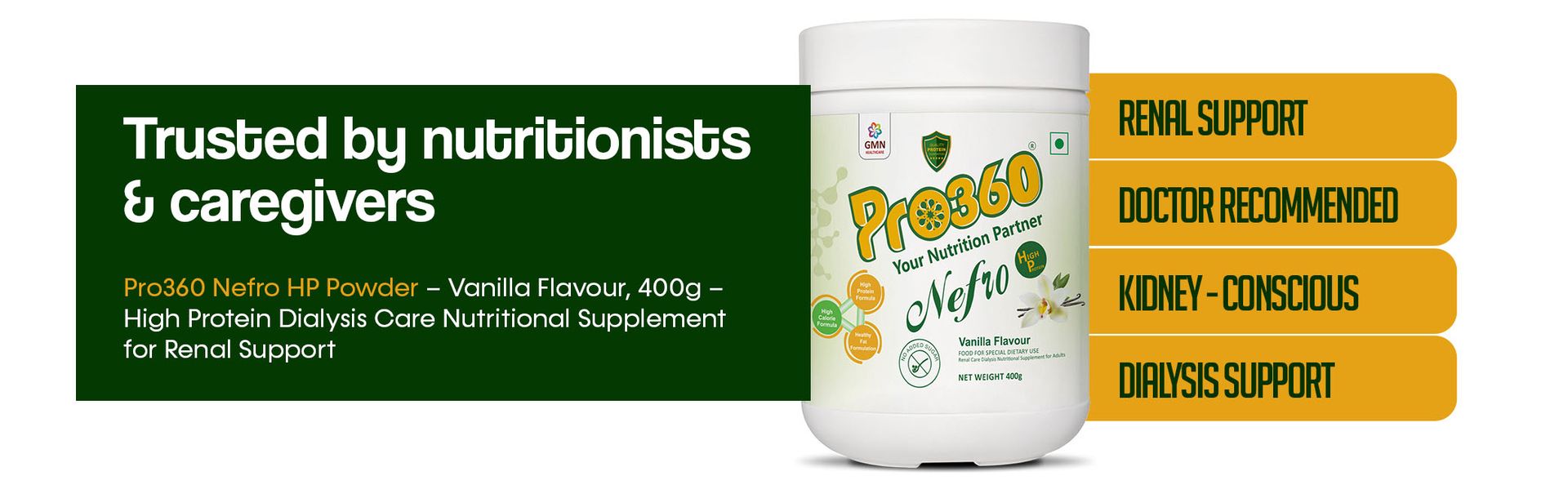 Pro360 Nefro HP Powder – Vanilla Flavour, 750g – High Protein Dialysis Care Nutritional Supplement for Renal Support – Vanilla Protein Powder with L-Taurine, L-Carnitine & Essential Nutrients