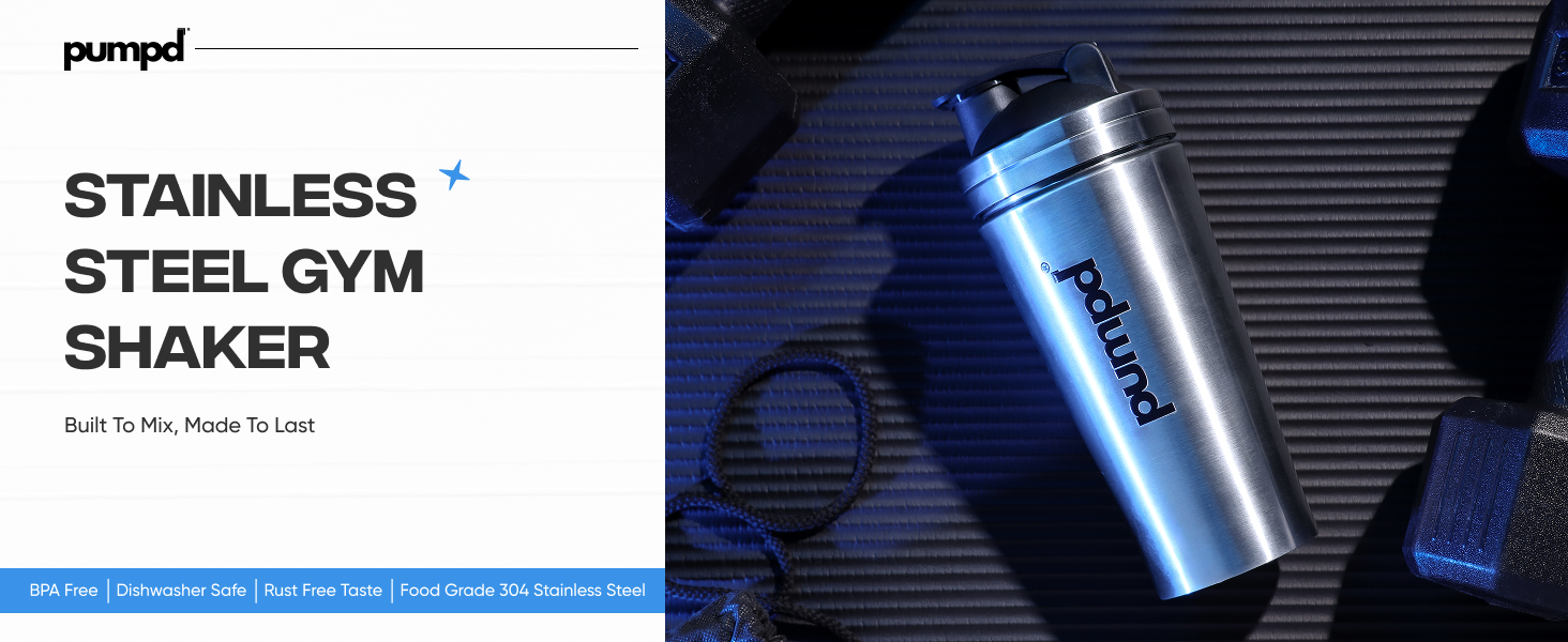 Pumpd Stainless Steel Protein Shaker Leakproof Gym Bottle with Wire Blending Ball 750ml | Durable, Odor & BPA Free | Ideal for Protein Shakes | Water Bottle (Silver)