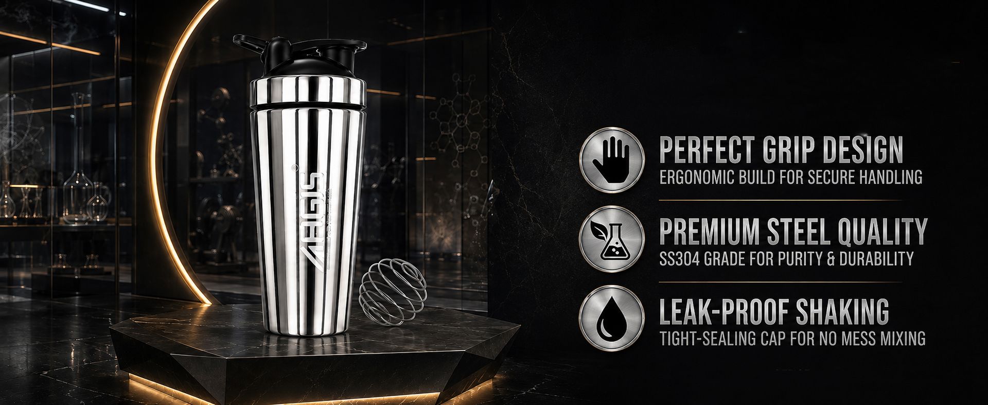 AGIS Steel Shaker With GLOSSY Finish Stainless Steel 700ml Measurement Marking, Perfect for Fitness Enthusiast & Athletes, Ideal for Mixing Protein Shakes & Pre-Workout Formula (Silver)