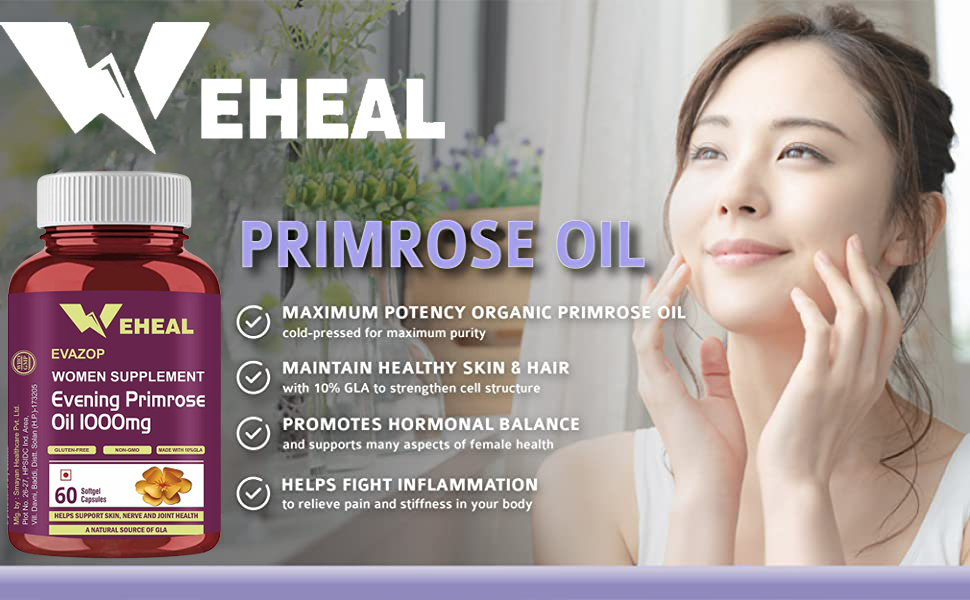 Evening Primrose Oil Capsules 1000mg – PMS, Skin, Hormone & Joint Support – Non-GMO Primrose Oil for Women – 60 Softgels – Pack 1