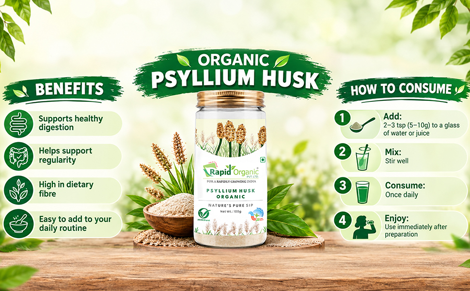 Psyllium Husk Powder 100g | Isabgol Powder | Natural Dietary Fiber | Premium Organic Husk Powder
