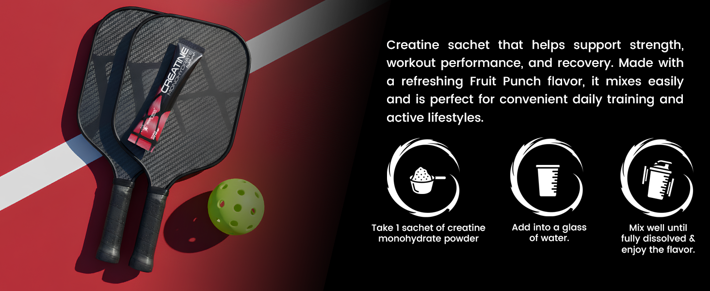 Creatine Monohydrate Powder 300g, Fruit Punch Sachets, 60 Servings