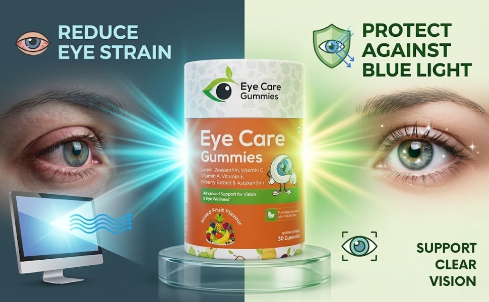 Eye Care Gummies for Kids & Adults | Lutein, Zeaxanthin, Bilberry & Astaxanthin with Vitamins A, C & E | Supports Eye Health, Vision & Daily Eye Nutrition | Mixed Fruit Flavour | 30 Count