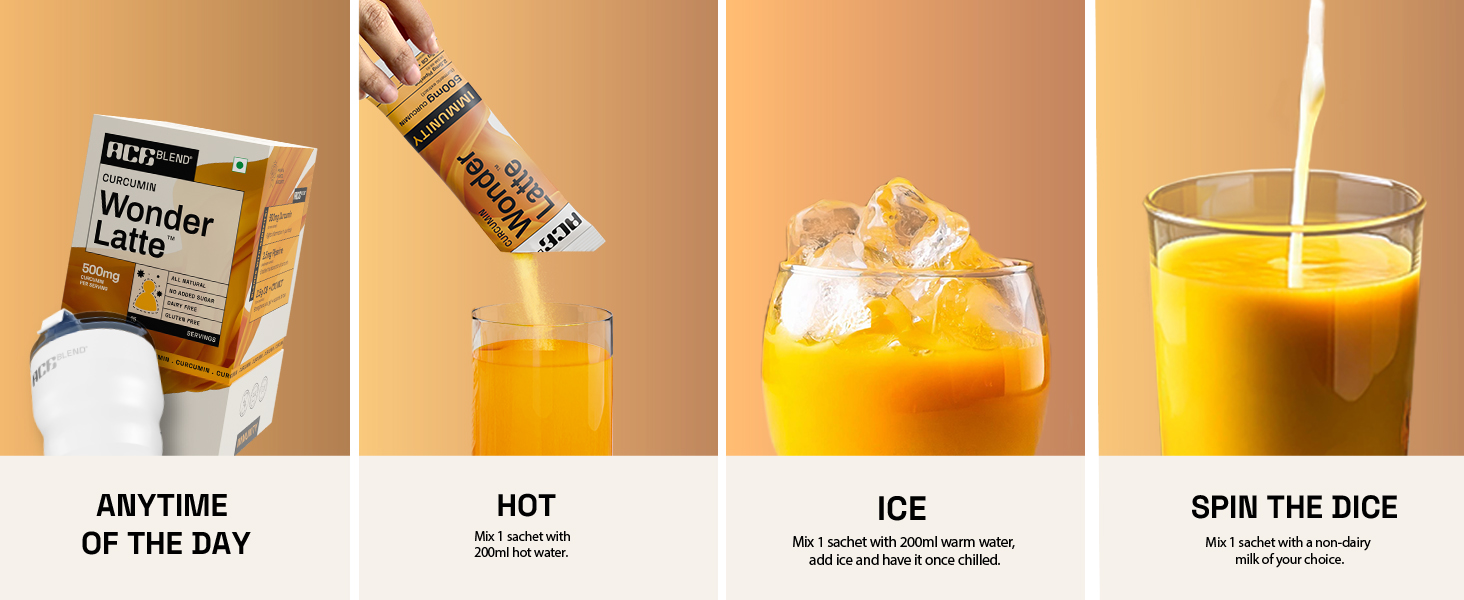 Ace Blend Curcumin WONDER LATTE | 15 Serves | Turmeric Extract | MCT powder | Bio Piperine | 100% Natural Cinnamon Flavour | High Immunity | Anti inflammation | Brain & Gut Health. Relish Cold/Hot