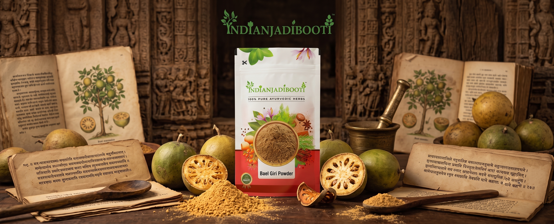 IndianJadiBooti Bael Pulp Powder | Stone Apple (Aegle Marmelos) | Natural Gut Cooler & Digestion Regulator | Ideal for Summer Sharbat, IBS & Stomach Acid | Wood Apple Fruit | 100g Pack
