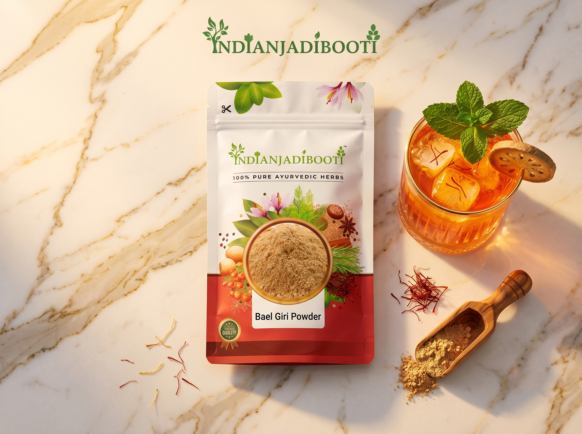 IndianJadiBooti Bael Pulp Powder | Stone Apple (Aegle Marmelos) | Natural Gut Cooler & Digestion Regulator | Ideal for Summer Sharbat, IBS & Stomach Acid | Wood Apple Fruit | 100g Pack