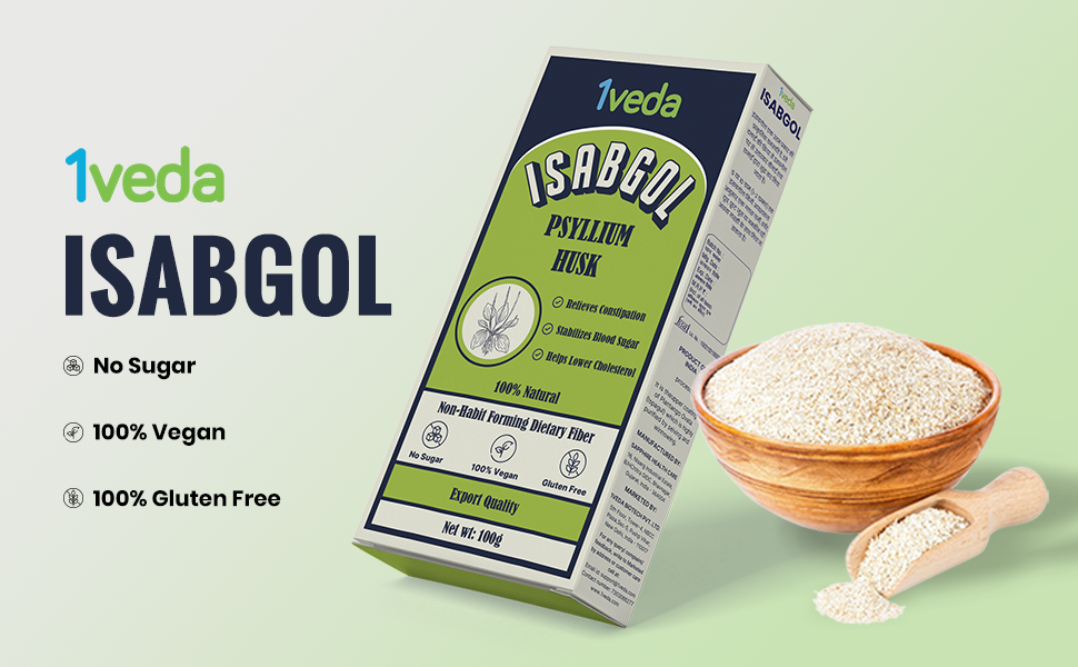 Isabgol Psyllium Husk Powder 100g | Natural Fibre Supplement for Healthy Digestion & Regular Bowel Movement | Sugar Free | Gluten Free | Vegan