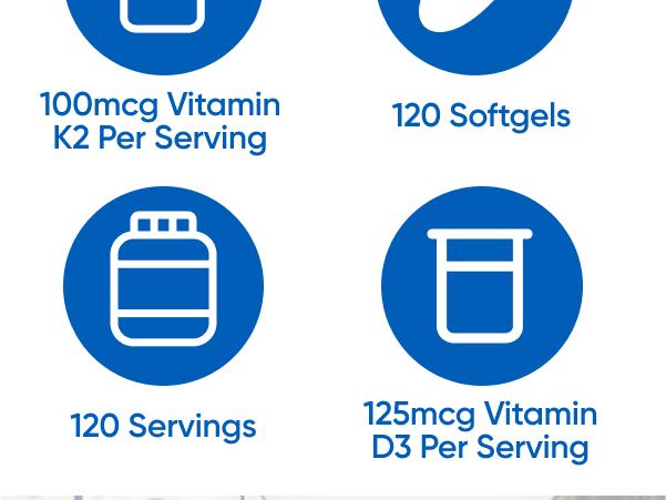 Nutricost Vitamin D3 + K2 (5000 IU D3 / 100mcg MK7) 120 Softgels, GMO-Free