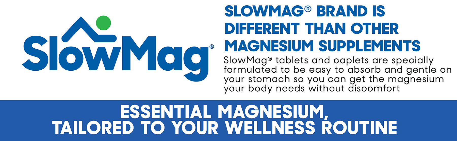 SlowMag Magnesium Glycinate Caplets, 100 Count, Slow-Release, Calm & Stress Support, Healthy Sleep, Gentle on Stomach, Chelated Magnesium Glycinate Supplements for Women & Men