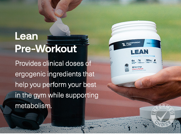 Transparent Labs Lean Pre-Workout - Body Recomposition Pre Workout for Men and Women with Acetyl L-Carnitine, Beta Alanine Powder, & PurCaf Organic Caffeine Powder - 30 Servings, Strawberry Lemonade