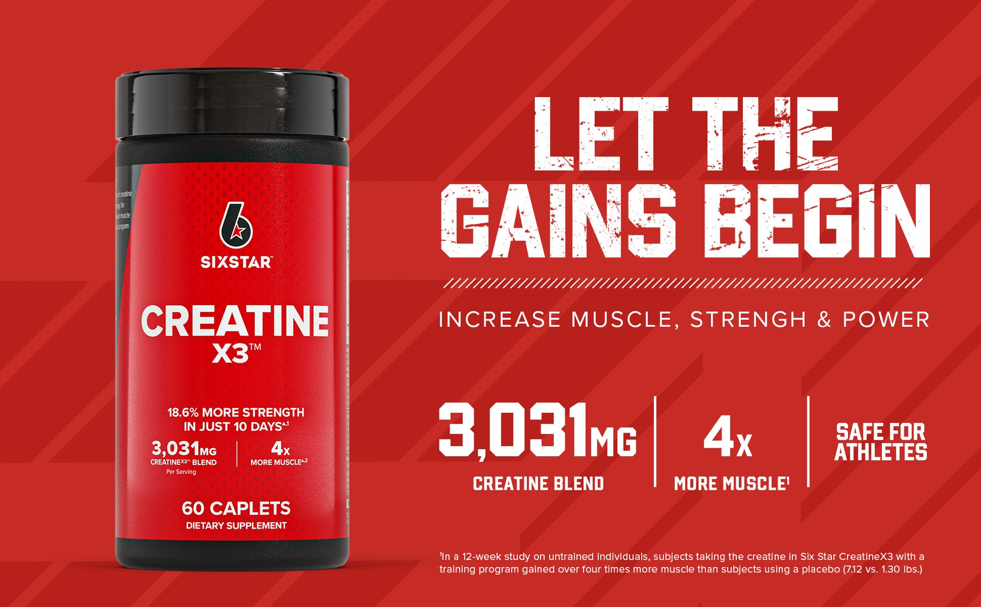 Six Star Creatine Pills, X3 (60 Caplets) - Creatine for Women & Men - Creatine Capsules Support Muscle Strength - Pre & Post Workout Creatine Supplement for Muscle Recovery & Building - 20 Servings