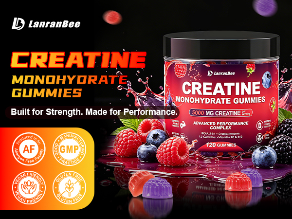Creatine Monohydrate Gummies for Men & Women with L-Carnitine & Taurine