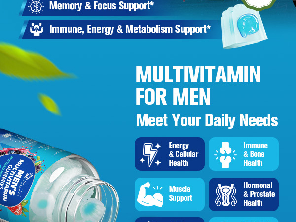 Migcopat Multivitamin for Men, Mens Multivitamins Gummies w/Omega-3, Probiotics, Inositol, Folate, Biotin, Zinc, Vitamins A, C, D, E, B, Support Heart, Brain, Muscle, Energy, Sugar-Free, Berry Flavor