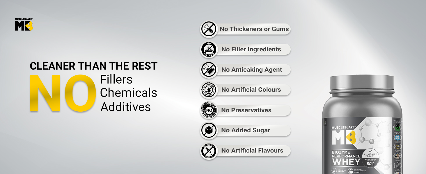 MuscleBlaze Biozyme Performance Whey Protein Powder, 1kg (2.2lbs)