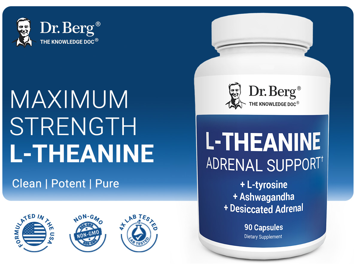 Dr. Berg 600 mg L-Theanine Adrenal Support - 90 Capsules with Ashwagandha & L-Tyrosine, Zinc & Manganese - Advanced 9-in-1 Adaptogen & Mineral Formula - No Fillers*