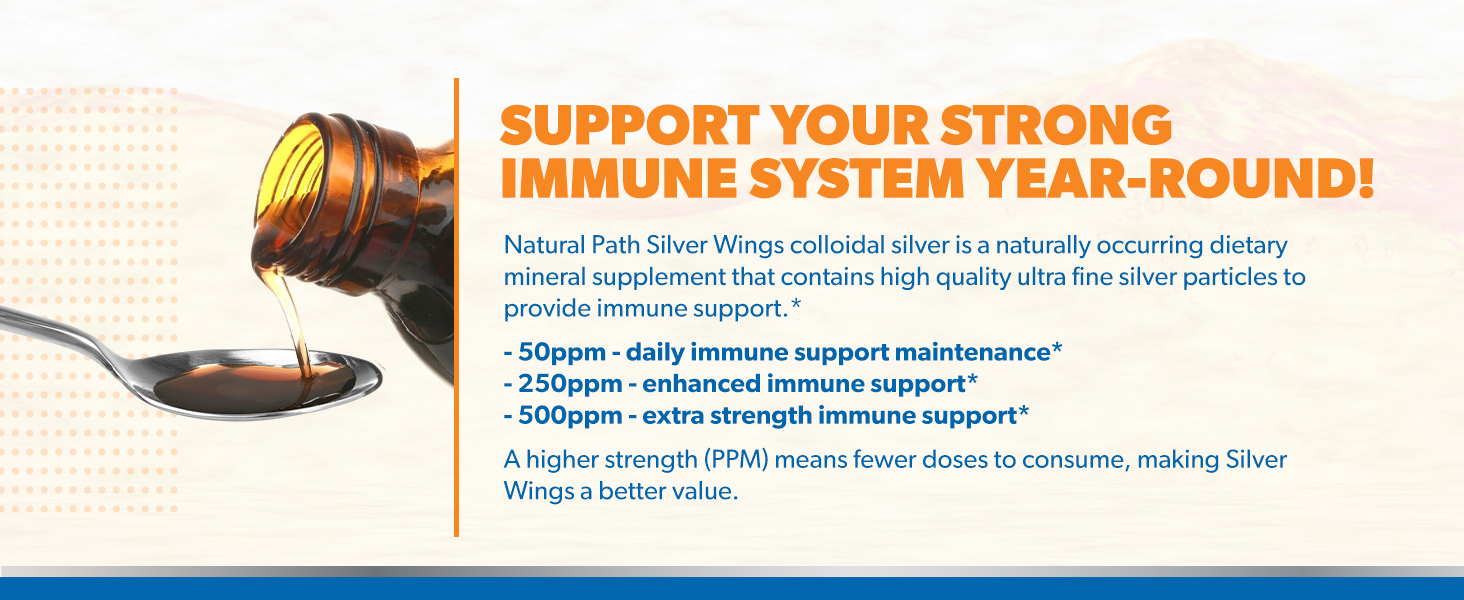 Natural Path Silver Wings Colloidal Silver Liquid - Enhanced Immune Support Supplement - 250ppm (1250mcg) - 8 fl oz