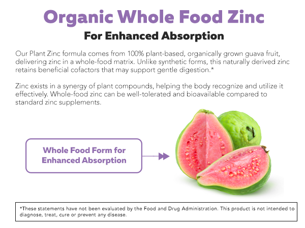 Organic Zinc 25 mg | Whole Food zinc Supplements | Derived from Organic Fruit, Elemental Zinc - Water Extracted, Vegan, GMO-Free - Essential Mineral, Antioxidant, Immune Support, Skin - 60 Servings