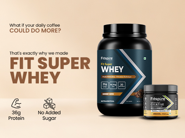 Fitspire Coffee Whey Protein- Creatine Monohydrate Combo- Daily Protein & Workout Performance Combo - Coffee Protein Powder with Digestive Enzymes - Lemon Creatine- No Added Sugar