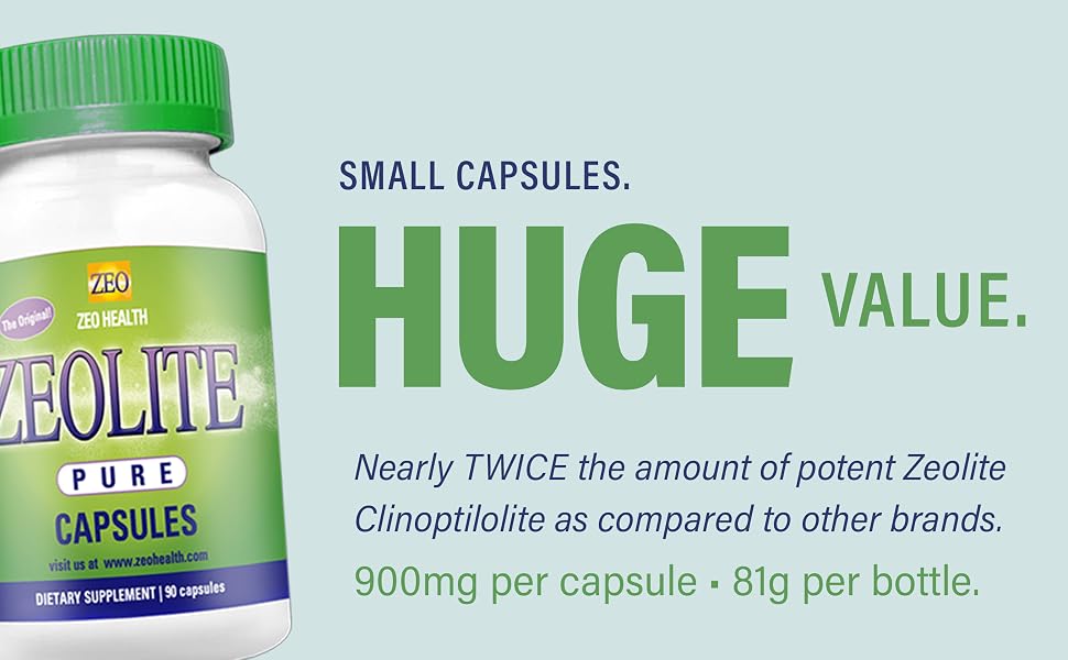 Zeolite Pure Capsules | Zeolite Detox, Extra Strength | Pure, Full Body Cleanse for Women, Men | Activated Organic, Food Grade Clinoptilolite Powder 94%, 90 Caps (81 Grams), 6 Wk to 3 Mo Supply
