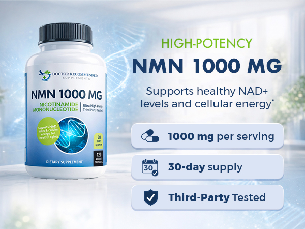 DOCTOR RECOMMENDED SUPPLEMENTS NMN (Nicotinamide Mononucleotide) 500mg, 60 Capsules - Vegetarian Friendly, 30 Servings, Gluten Free, GMO Free