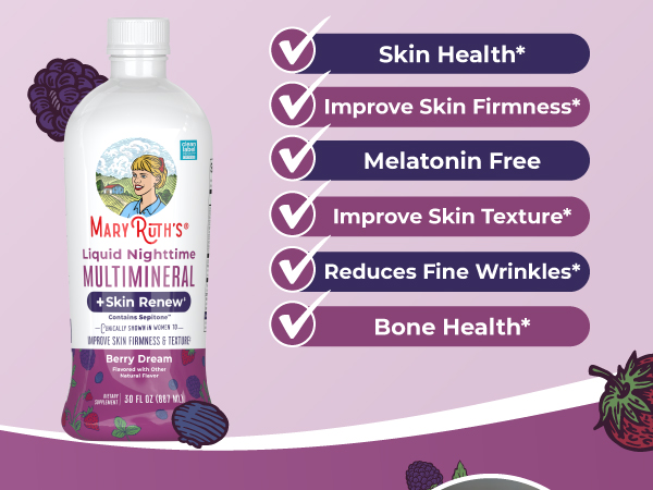 MaryRuth's Liquid Nighttime Liquid Multimineral + Skin Renew, 30 Servings