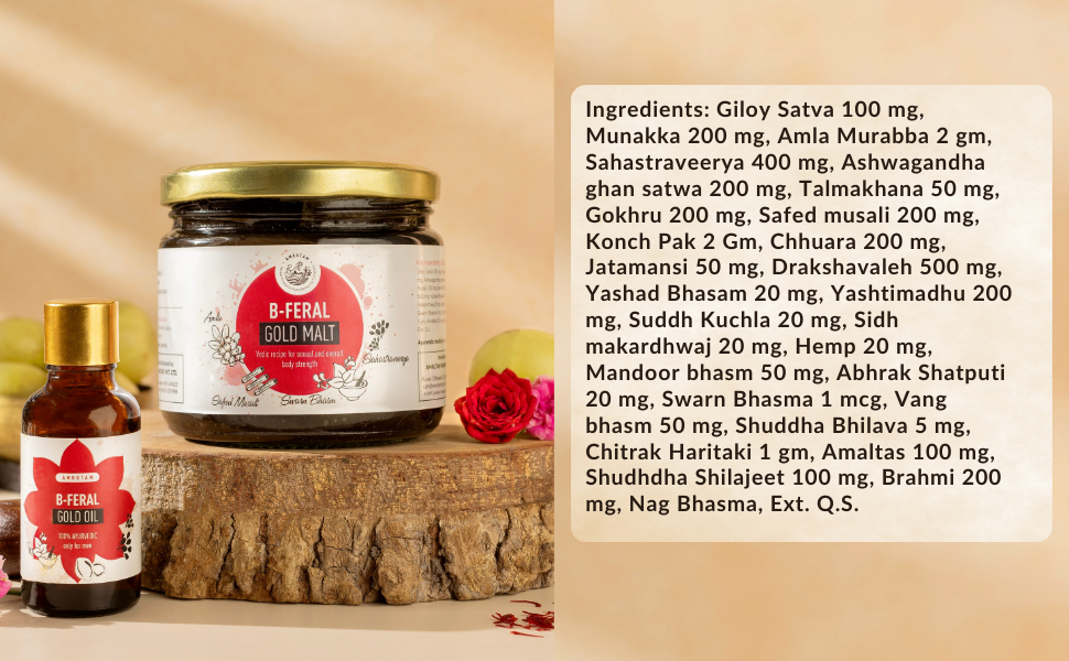 AMRUTAM Ayurvedic Health Supplement for Men with Shilajit, Safed Musli, Ashwagandha, Trikatu, 30+ Herbs | B Feral Gold Avaleh