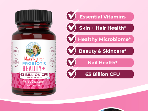 MARYRUTH'S Probiotic Beauty Capsules, Gut Health, Vegan Collagen Support