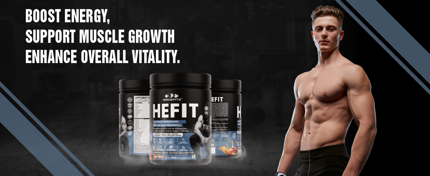 Growfit Hefit 100% Natural Plant Protein Powder 400g | 12g Protein - Pea Isolate | Easy to Digest | Meal Supplements for Muscle Growth & Recovery | 50+ Organic Herbs | No Added Sugar (Coffee Berry)