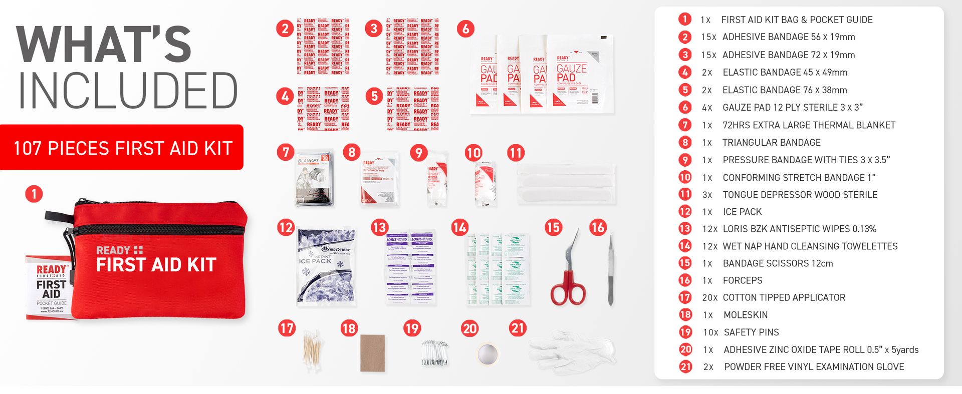 Ready First Aid 107 Piece First Aid Kit for Camping, Hiking and Travel