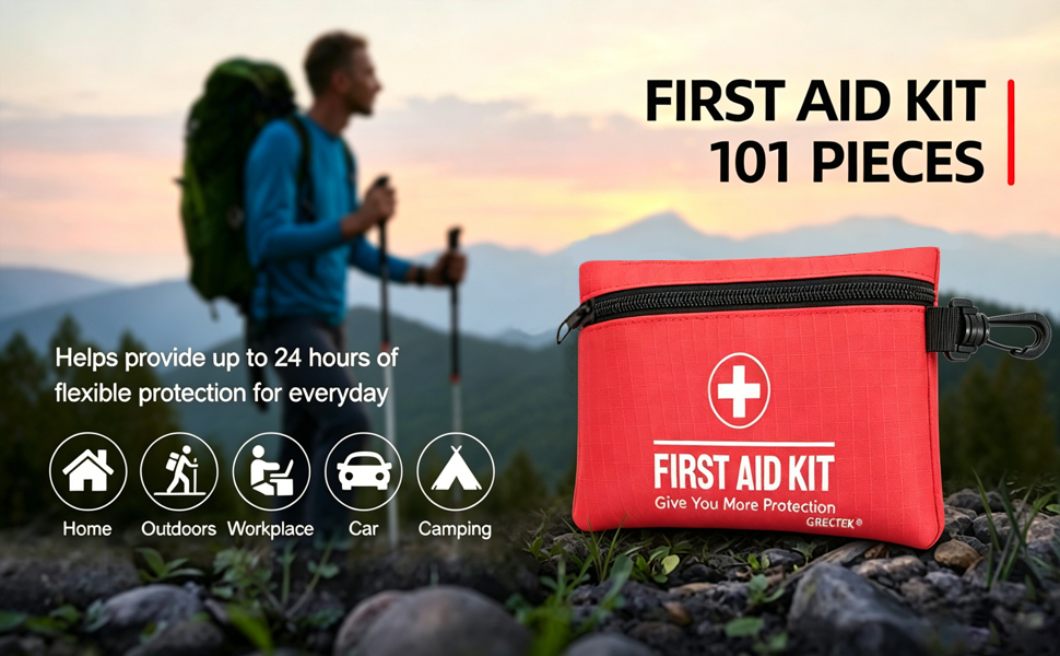 101 Piece First Aid Kit - Camping Essentials, Hiking, Home Essentials, Car Emergency Kit, Hiking Gear, Mini First Aid Kit Travel, Car Essentials, Survival Stuff