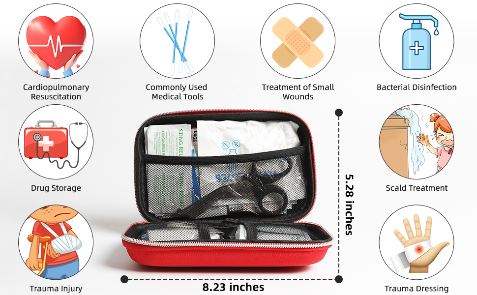 Dreamy Cubby Mini First Aid Kit - 110 Piece Small Waterproof Hard Shell Medical Kit for Car, Home, Office, Travel, Camping, Sports, Outdoor, School - Emergency First Aid Supplies and Survival Kit.