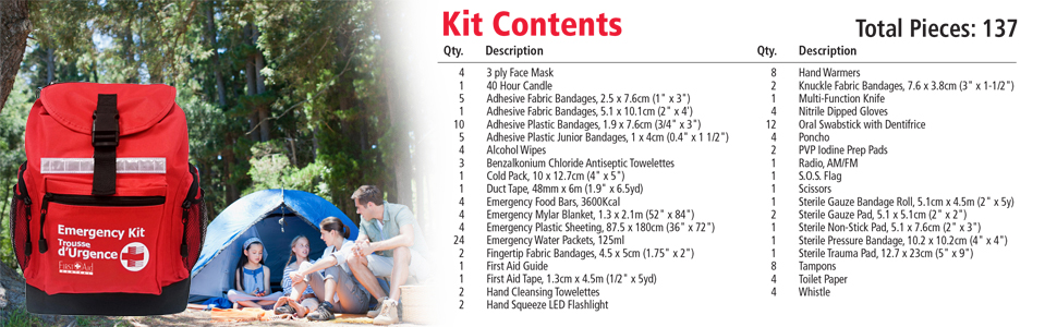 First Aid Central AZ-DP4B 4-Person 72-Hour Emergency Survival Kit, Survival Backpack With First Aid Kit & Assorted Emergency Supplies