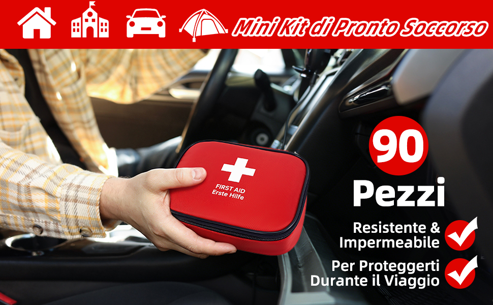 HONYAO® Portable First Aid Kit, 90 Pieces, Mini First Aid Kit, First Aid Bag for Home Car Travel Motorcycle Outdoor Hiking Camping