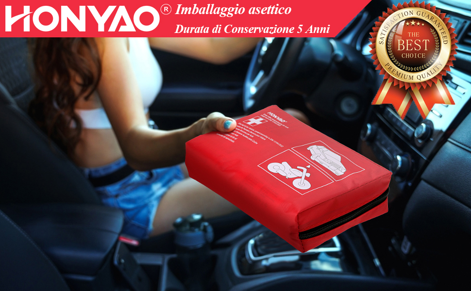 HONYAO Car First Aid Kit, First Aid Kit Complies with the Latest DIN 13164 Standard, First Aid Bag for Car, Motorcycle, Truck, Caravan, Travel, Camping and Home