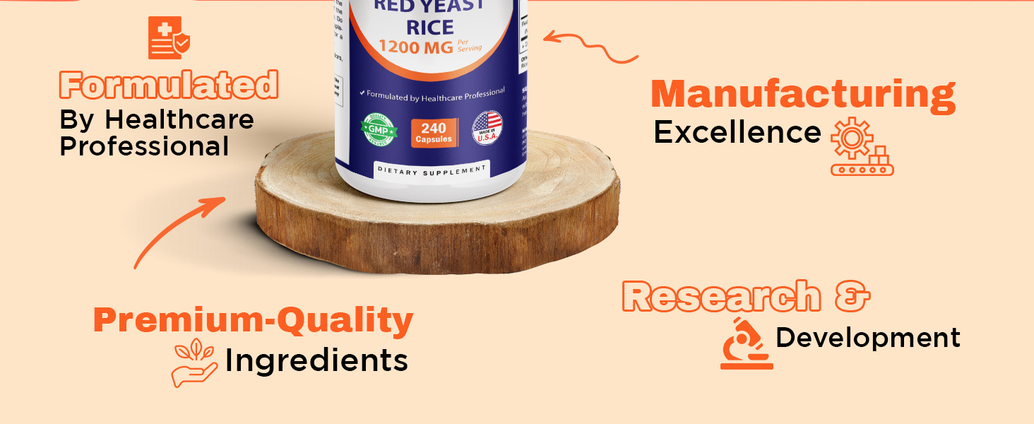 Vitamatic Red Yeast Rice 1200 mg Per Serving - 240 Veg Capsules - Made in the USA - Non-GMO & Gluten Free