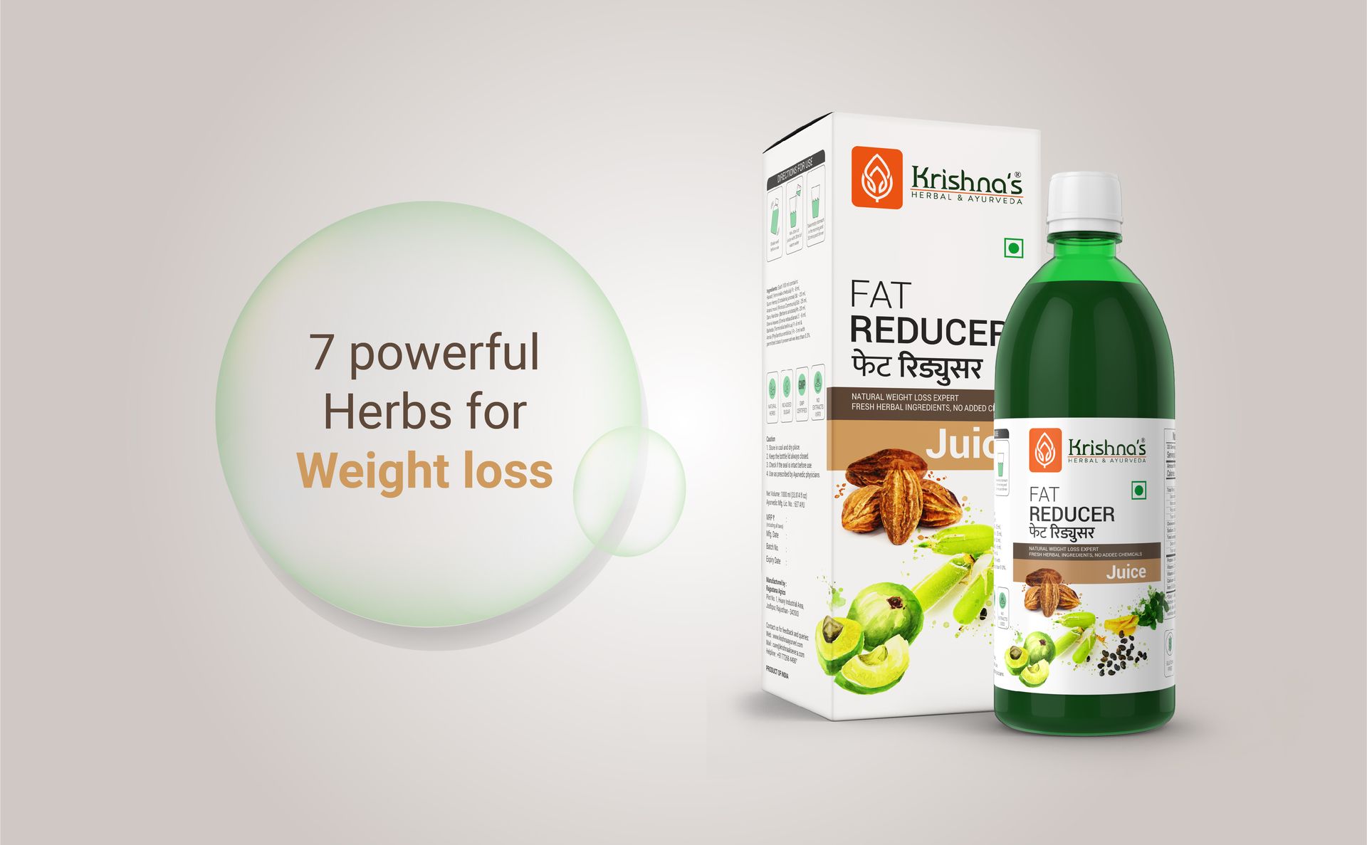 KRISHNA'S HERBAL & AYURVEDA Fat Reducer Juice - 1000 ml | (Pack of 1) | 12 Powerful herbs for Weight Management | Amla, Harad, Daru Haridra, Sunn Hemp | Aids Metabolism and Digestion