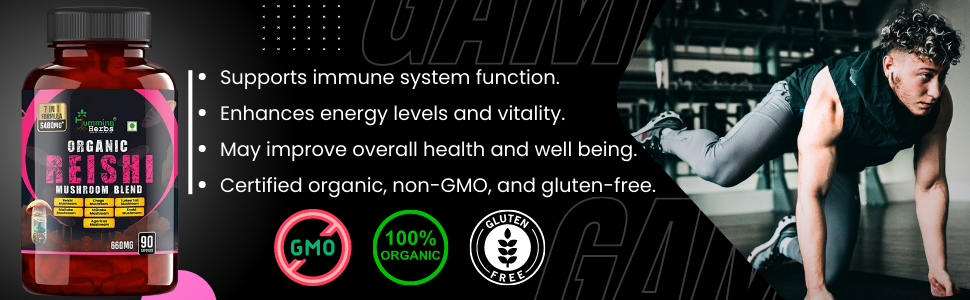 Humming Herbs Reishi Mushroom supplement Reishi, Chaga, Turkey Tail, Maitake, Shiitake, Enoki, and Agaricus| 7in1 Immune Support Formula, 5480mg eqv - 90 cap