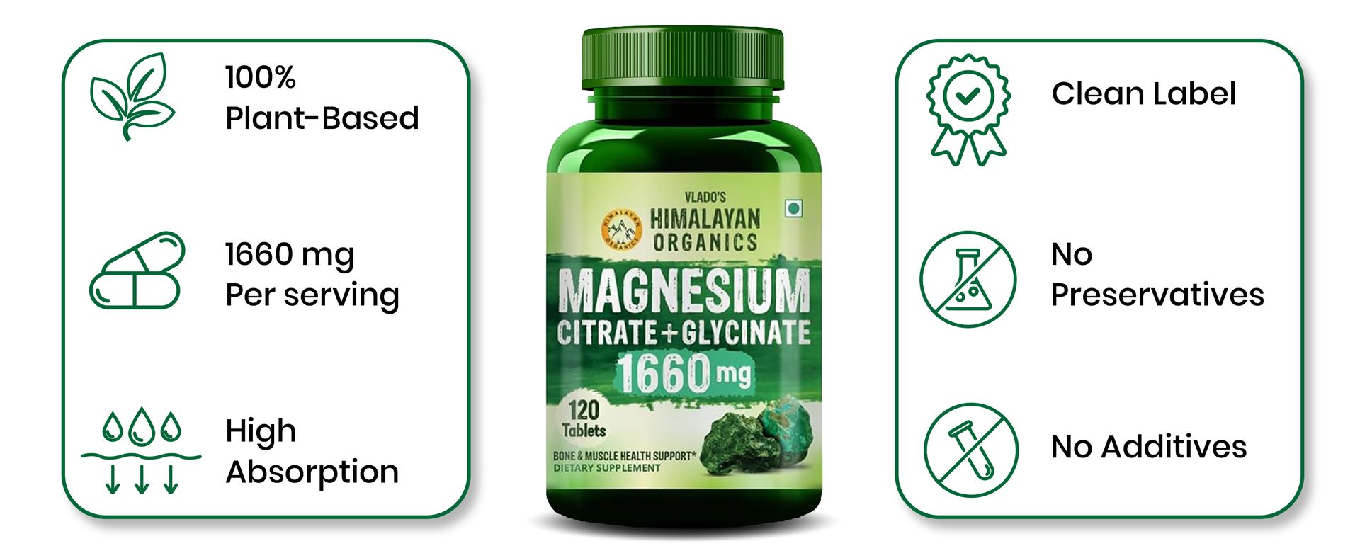 Himalayan Organics Magnesium Citrate + Glycinate + Oxide Complex Supplement For Mens & Womens - 10 Tablets (Trail Pack)