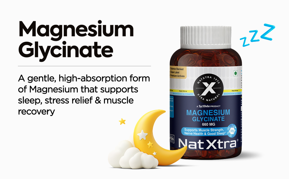 NatXtra Magnesium Glycinate Supplement | Supports Sleep Quality, Relaxation & Muscle Ease | 30 Veg Capsules