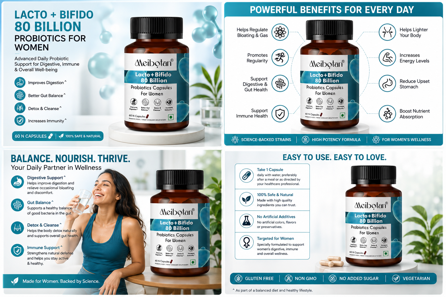 Best Women Probiotics Designed by Scientist Lactobacillus with Bifidobacterium 16 Strains 80 Billion CFU - Gut Support, Digestion Immunity Support Detox & Cleanse 60 Veg Capsules (For Women)
