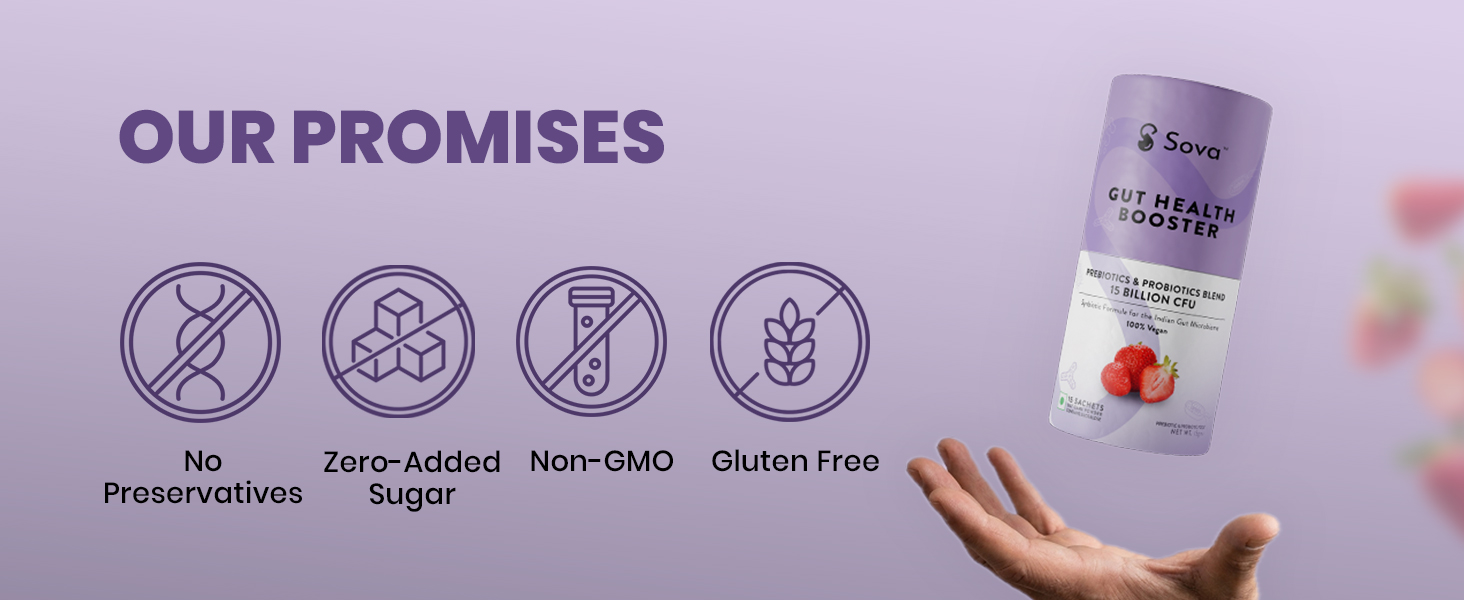 Sova Gut Health Probiotics for Gut Detox Microbiome Balance, Better Immunity, Digestion & Nutrition Absorption | No Added Sugar | 15 Billion CFUs | 15 Vegan Sachets For Men and Women | Gut Set Go