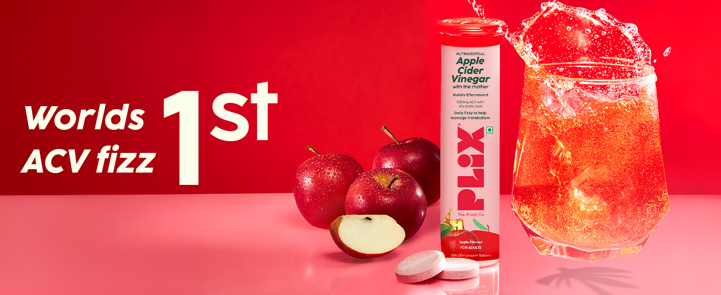 The Plant Fix Plix Apple Cider Vinegar Effervescent Tablet With Mother|Supports Metabolism & Appetite Control|With 500Mg Acv, Vit B6 & B12|No Maltodextrin, No Added Sugar|Pack Of 8 (120 Tablets)