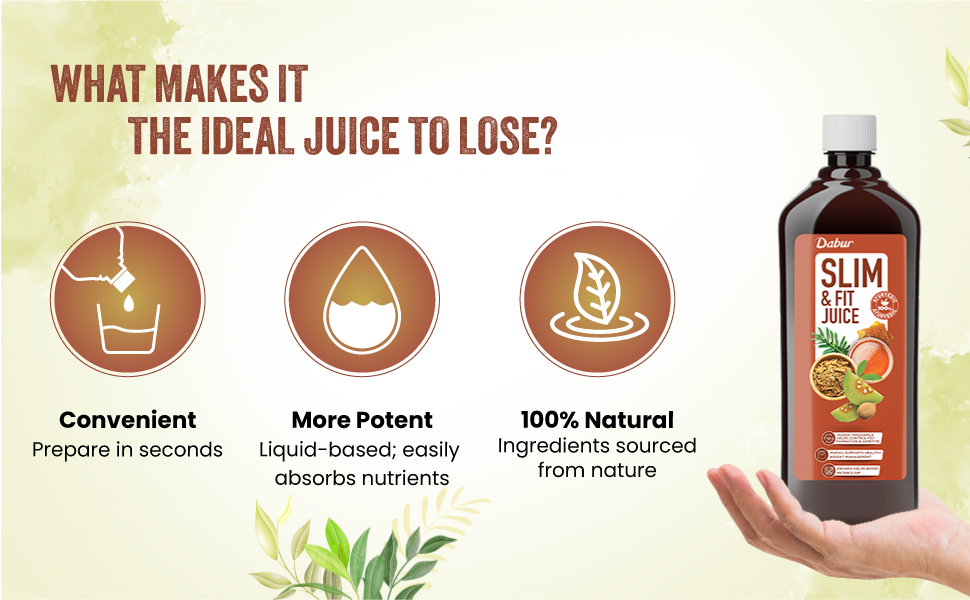 Dabur Slim & Fit Juice - 1L | 100% Natural & Ayurvedic | No Artificial Colours, Sugars & Flavours | Healthy Weight Management |Helps Boost Metabolism