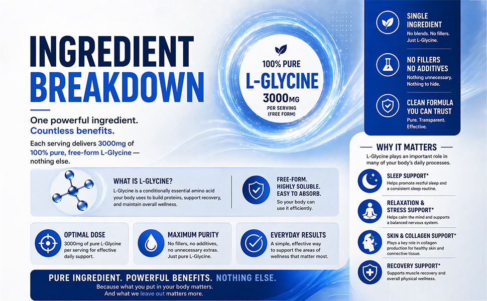 NutriJa L-Glycine Powder 100g | 3000mg Per Serving | 100% Pure Free Form Amino Acid | Supports Sleep Quality & Skin Health | 33 Servings