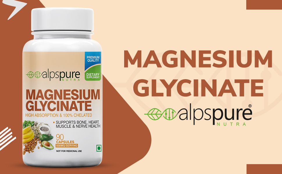Alpspure Nutra Magnesium Glycinate | 60 Veg Capsules | High Absorption & Chelated Form | Better Sleep Quality | Improves Muscle & Nerve Function | Magnesium Supplement | Healthy Bones
